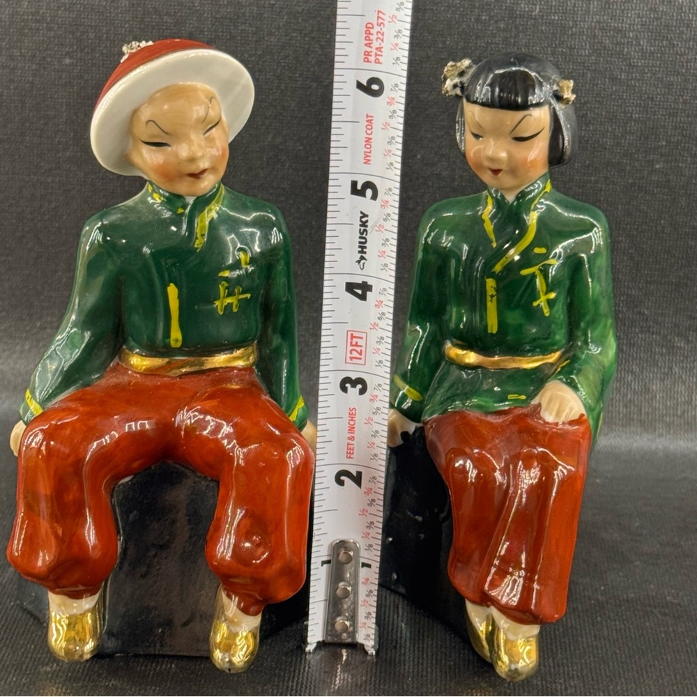 Vintage Asian Inspired Sitting Figurines Set Of 2 Spaghetti Details - Picture 7 of 7